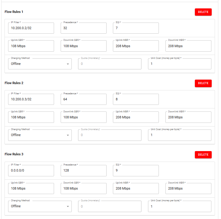 free5GC WebConsole Flow Rule configuration