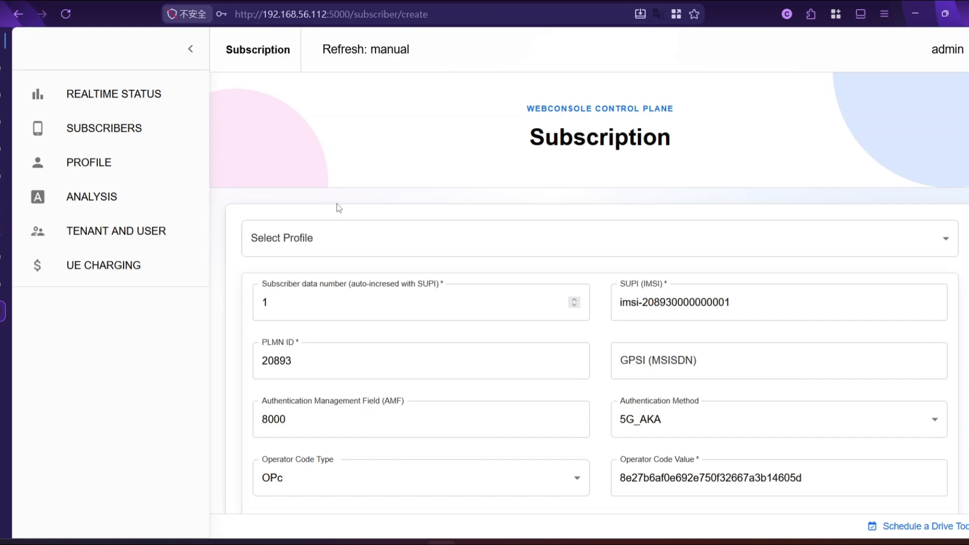 Matching the free5GC subscriber to the PacketRusher UE configuration